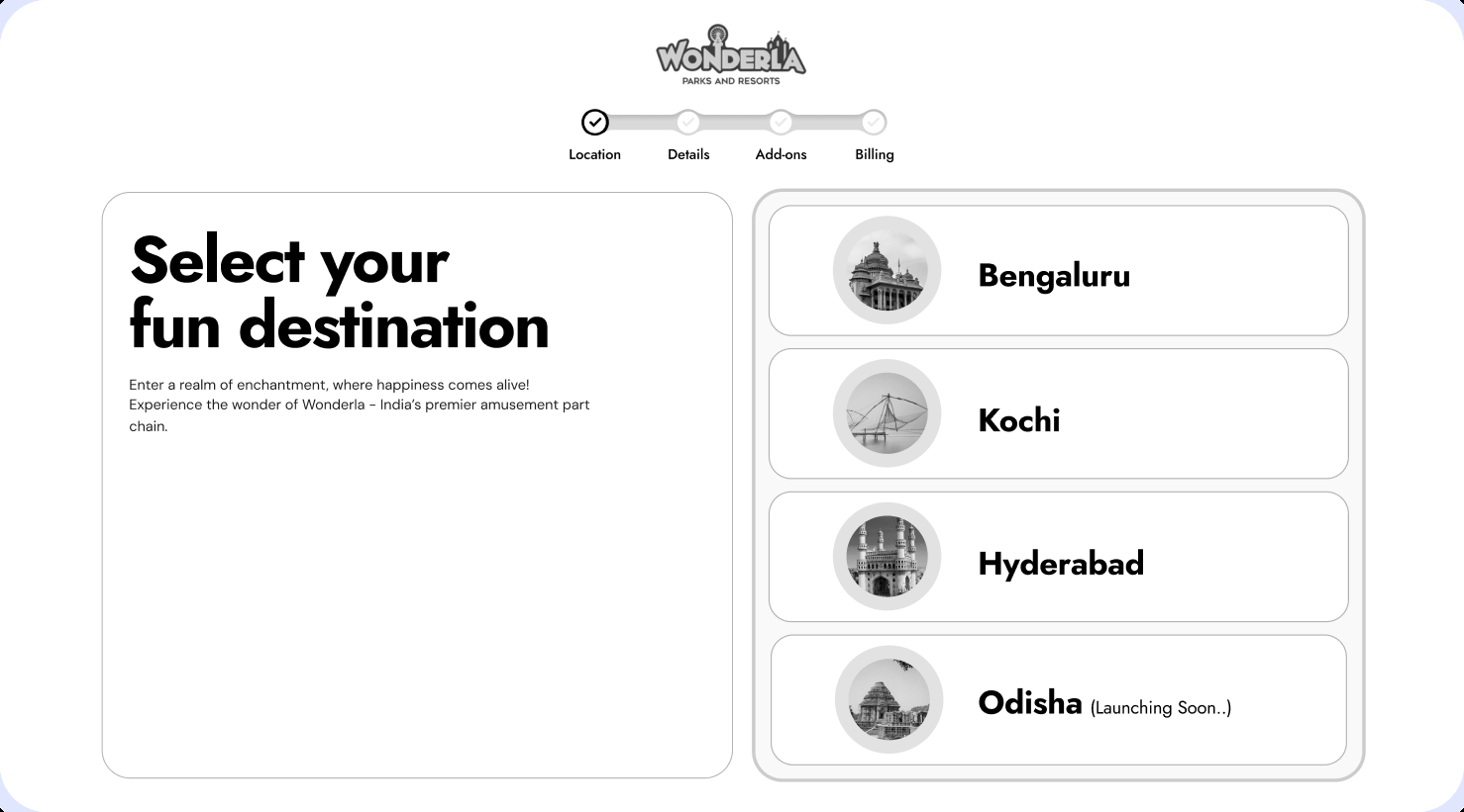 Select destination screen